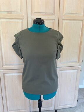 Banana Republic Olive Puff-Sleeve Short Sleeve Top